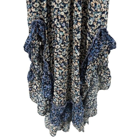 Free People One I Love Dress Denim Combo S Midi Ditsy Floral Blue Smocked Boho - Picture 5 of 10